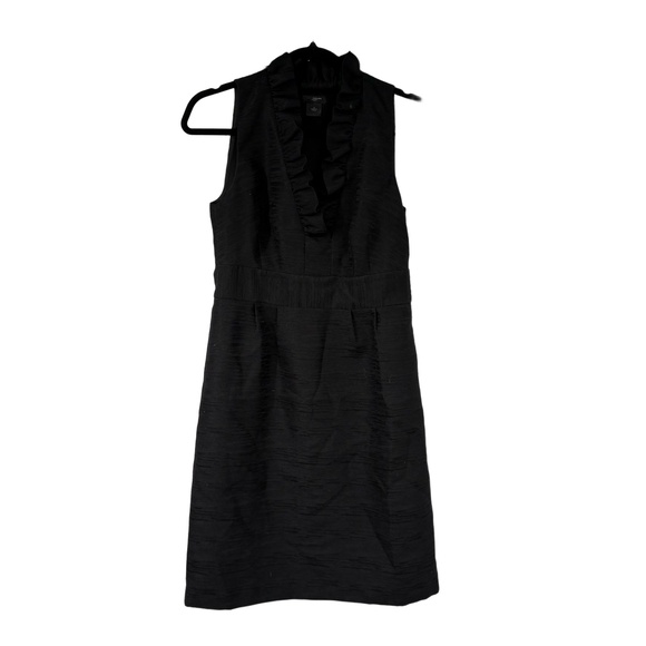 Ann Taylor Dress Womens 2 Black Sheath Sleeveless Ruffle Neck Modern Chic - Picture 1 of 9